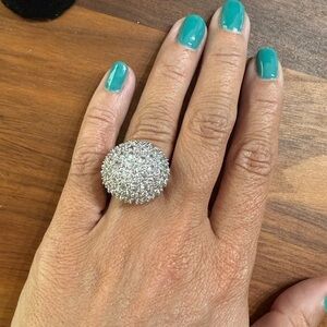 Silver Tone Dome Style 18KGE Bright Shiny Sparkling Rhinestones Costume Ring